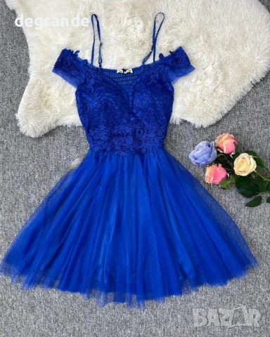 Дамска рокля с тюл и дантела налична във Черно Кралско синьо и цвят Пепел от рози., снимка 4 - Рокли - 51142907