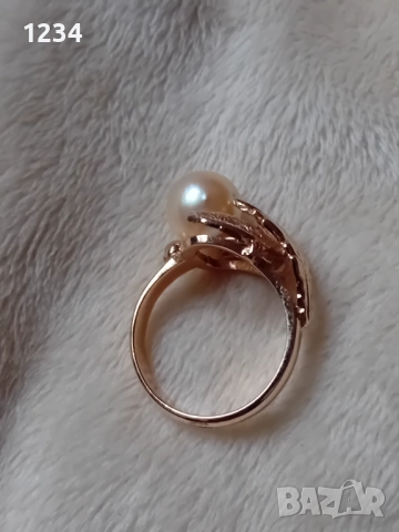 Старинен златен пръстен с естествена перла ръчна изработка, снимка 2 - Пръстени - 52658523