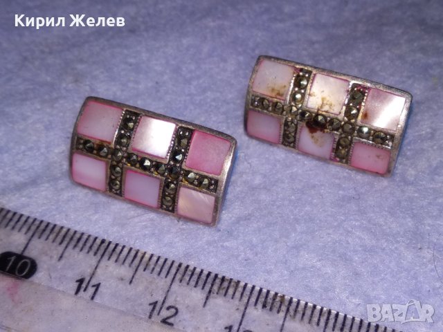 СРЕБЪРНИ СЕДЕФЕНИ АРТ ОБЕЦИ СРЕБРО 925 с ШЛИФОВАН РОЗОВ СЕДЕФ и МАРКАЗИТИ - ЧАСТ от КОПЛЕКТ 27657, снимка 11 - Обеци - 41638266