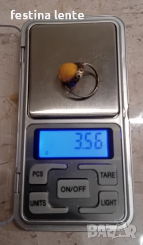 Стар руски сребърен пръстен с яйчен кехлибар, снимка 8 - Пръстени - 52393527