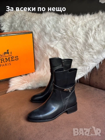 Hermes Дамски Черни Кожени Боти Хермес Код E819, снимка 2 - Дамски боти - 51477571