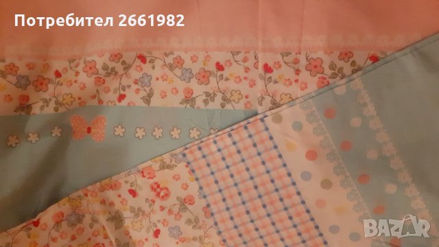 Горен чаршаф с панделки - розово-син, снимка 1 - Спално бельо - 34036042