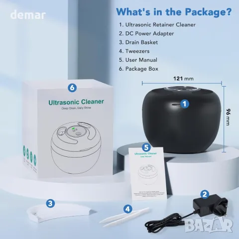 Accwork ултразвуков почистващ апарат за протези, 45kHz, 4 режима, цифров таймер, 200 мл, черен, снимка 7 - Други - 50190216