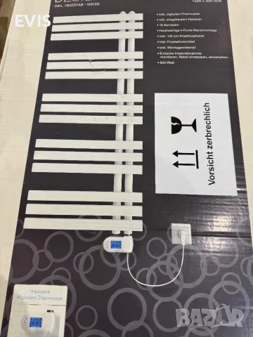 Дизайнерска електрически лира за баня с термостат – 500W, Бяла, 1200x500 мм, снимка 4 - Друга електроника - 50252141