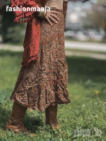 Бохо пола с етно принт – ръчна изработка, снимка 7 - Поли - 50379660