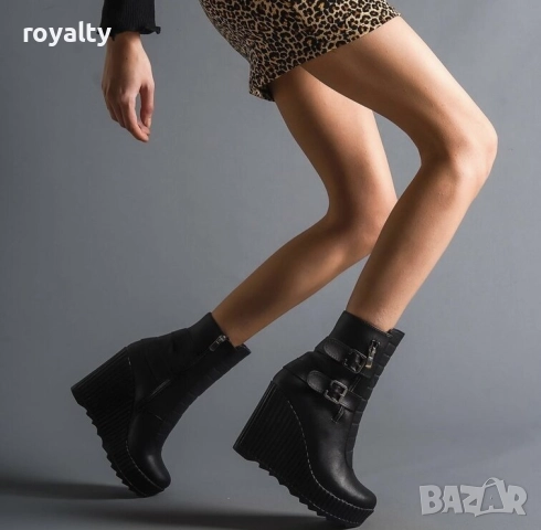 Боти на платформа - черна кожа, снимка 2 - Дамски боти - 52162415