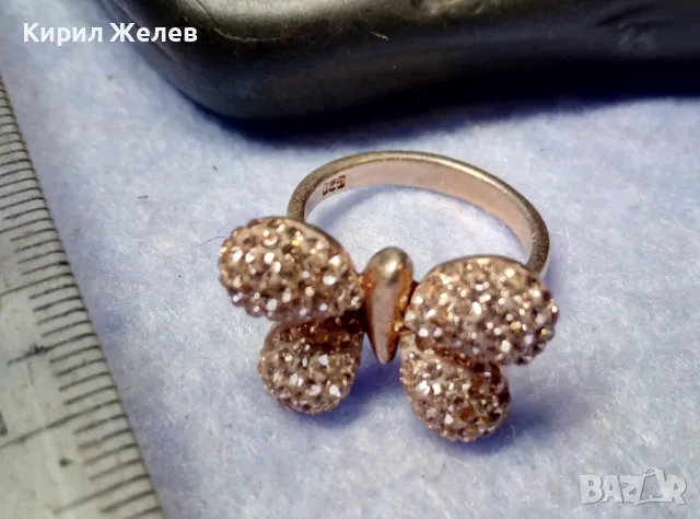 КРАСИВ ПОЗЛАТЕН СРЕБЪРЕН ПРЪСТЕН ПЕПЕРУДА СРЕБРО 925 с ДЕБЕЛА ЖЪЛТА ПОЗЛАТА и ИСКРЯЩИ ЦИРКОНИ 48355, снимка 10 - Пръстени - 50417455