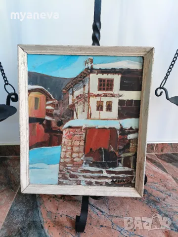 Картина от 66 г на стария град Пловдив с подпис на Д.Добрев в дървена рамка., снимка 6 - Картини - 49370398