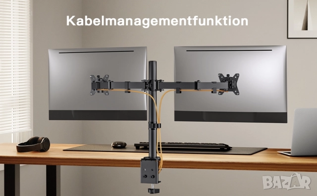 Регулируема стойка за бюро за 2 монитора с C скоба, ErGear, снимка 11 - Монитори - 51724622