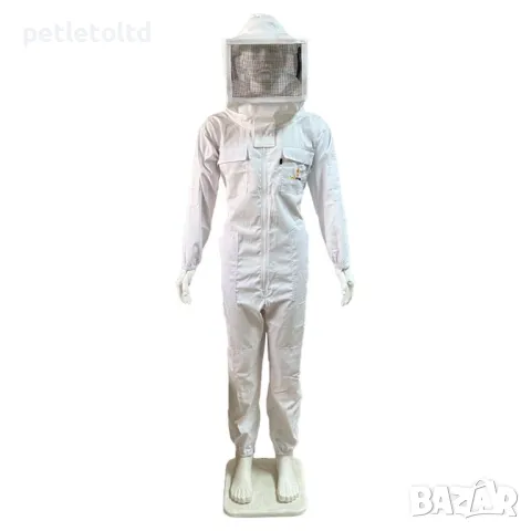 Защитен пчеларски гащеризон СЕРИЯ ЛУКС - БЯЛ със защитно було КВАДРАТНО