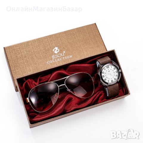 Мъжки подаръчен комплект ръчен часовник и слънчеви очила