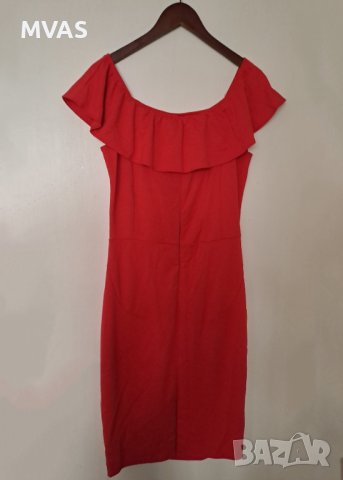 Нова - 40% Reserved червена рокля L размер с волан, снимка 2 - Рокли - 40957037