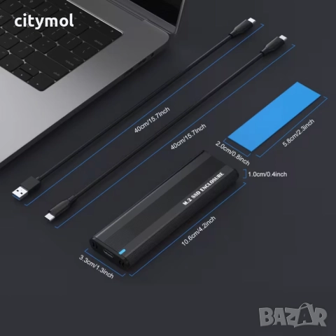 M.2 NVMe SSD кутия, 10Gbps, M.2 SSD към USB 3.1, 2 кабела, Windows7/8/10/11, Mac OS, Linux,, снимка 3 - Други - 52622588