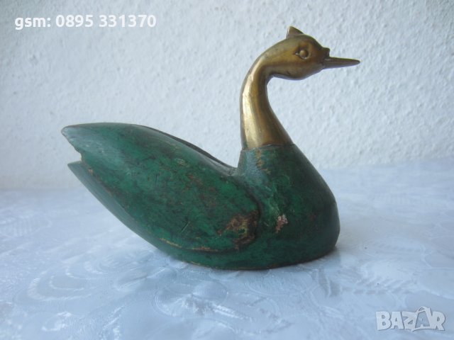 патка бронз и дърво, антика птица, снимка 2 - Статуетки - 40211635