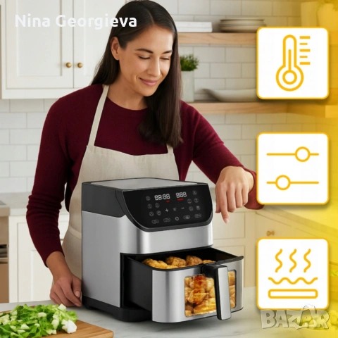 Фритюрник с горещ въздух XXL - 8 литра, 1800 W и 12 програми, снимка 3 - Фритюрници - 53850036