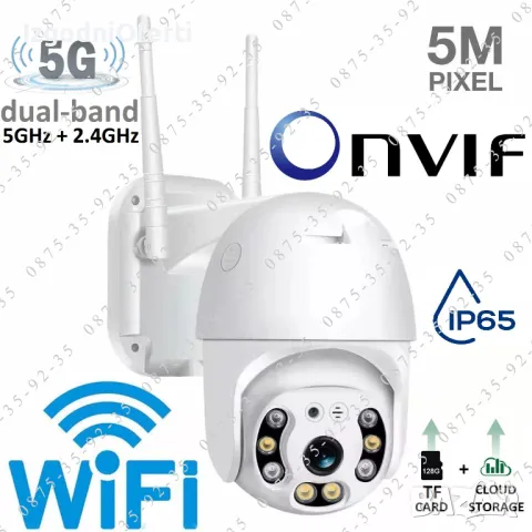 5MP WiFi камера. Куполна PTZ CAMERA Външна ВОДОУСТОЙЧИВА Wi-Fi въртяща