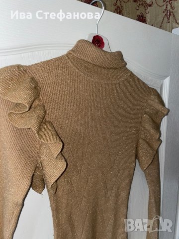 Нова елегантна миди midi спортно елегантна ежедневна ластична бежова рокля рипс тип поло яка , снимка 8 - Рокли - 42655712