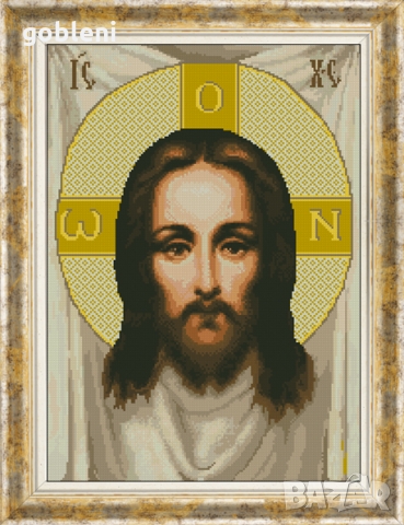 гоблен с ламе "ИСУС НА КЪРПА" Д 42; шев 1:1; размери 20*28 см.; 24 цвята; 29 лв., снимка 2 - Гоблени - 36087451