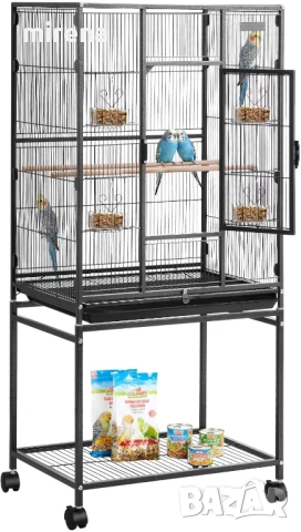 Клетка за птици кована желязна плъзгаща се тава колелца н143, снимка 4 - За птици - 53838243