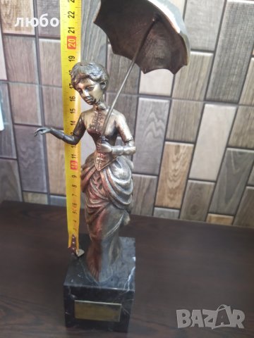 Бронзова Скулптура във Сребърно Покритие-Дамата със Чадъра 19 Век Испания , снимка 13 - Статуетки - 42112272
