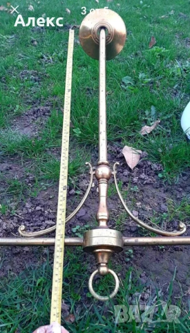 Голяма Френска антикварна лампа, 1920г–месинг, 89см/ 81см, снимка 5 - Антикварни и старинни предмети - 53223197