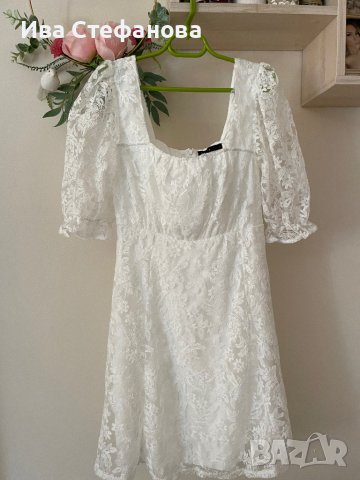 Нова кокетна кукленска елегантна буфан ръкав бяла дантела бяла дантелена  рокля , снимка 4 - Рокли - 41943627