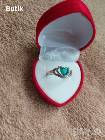 Пръстен зелено сърце, снимка 3 - Пръстени - 48722496