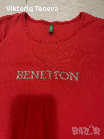 Дамска блузка с лъскав надпис на Benetton S