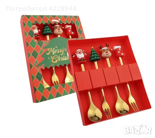 🎄 Коледен комплект лъжички и вилички 4 броя – в подаръчна кутия