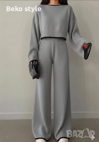 Дамски комплект фино плетиво налично в Бордо Зелено Сиво Бало, снимка 4 - Комплекти - 52507663