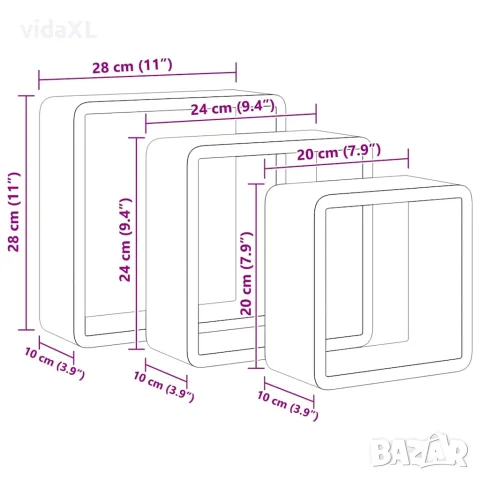 vidaXL Стенни кубични рафтове, 3 бр, черни, МДФ, снимка 10 - Етажерки - 56146815