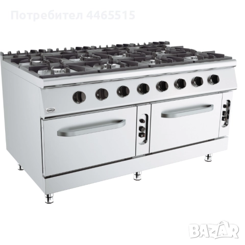 Мощна професионална газова печка с 8 горелки