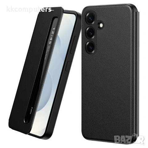 Smart View Кожен Калъф за Samsung S26+ - Прозорче, PU кожа, PC+TPU, 4 цвята, Вкл. Протектор