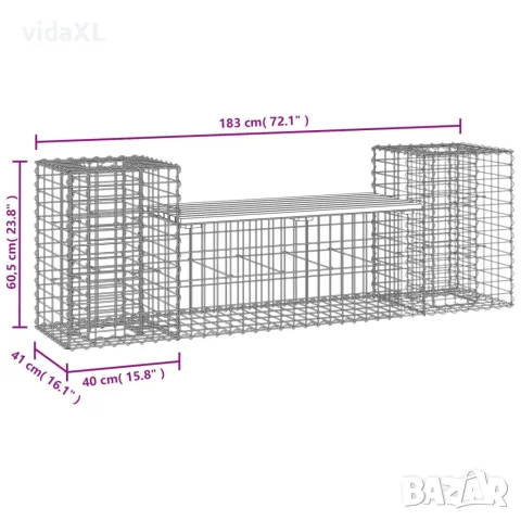 vidaXL Градинска пейка габионен дизайн 183x41x60,5 см импрегниран бор, снимка 8 - Градински мебели, декорация  - 56148067