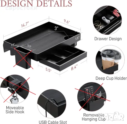 SOLEJAZZ Нощен рафт за легло, горен рафт за двуетажно легло, сгъваема щипка на нощно шкафче, снимка 4 - Етажерки - 47565949