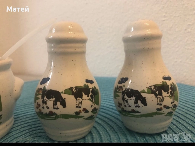 Порцеланов комплект от 3 части* Солница* Пиперница* Съд за горчица, снимка 2 - Аксесоари за кухня - 52260583