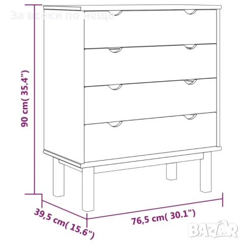 Шкаф с чекмеджета, кафяво и бяло, 76,5x39,5x90 см, бор масив, снимка 3 - Шкафове - 48925134