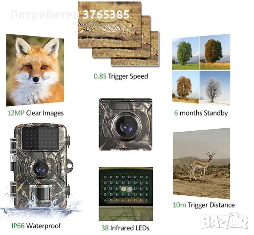 128GB 2024г. FULL HD 1080P Водоустойчива Ловна Камера Вграден Монитор Фото Капан PIR Сензор Движение, снимка 15 - HD камери - 41264947