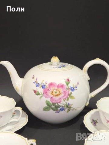 Сервиз за чай "Цветни букети" Meissen, 1930 г., снимка 4 - Антикварни и старинни предмети - 52211286