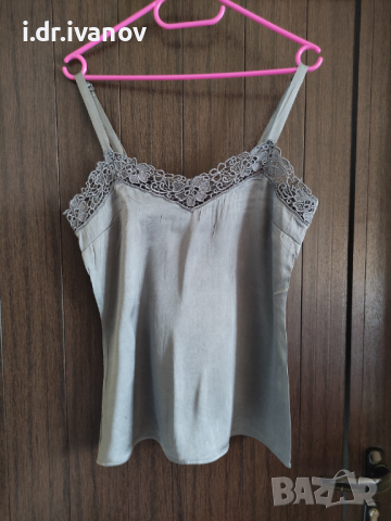 сив сатенен потник с дантела , снимка 1