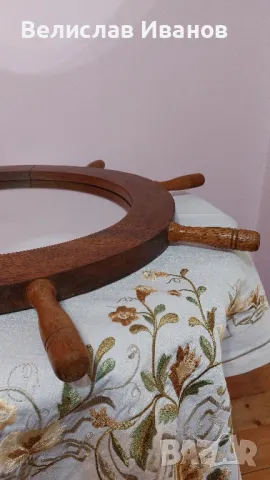 Ретро дървено огледало за стена във формата на корабен рул. Перфектно състояние., снимка 4 - Антикварни и старинни предмети - 47898048