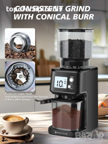 Електрическа кафемелачка Homtone 51 Grind Settings,Гаранция, снимка 7 - Кафемашини - 53537543