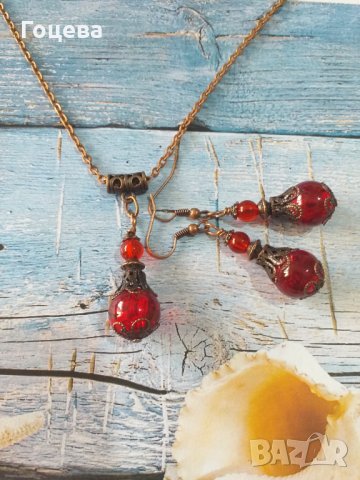 Новият ни Бохо комплект бижута в рубинено червено с прекрасни медни орнаменти, снимка 4 - Бижутерийни комплекти - 34019035