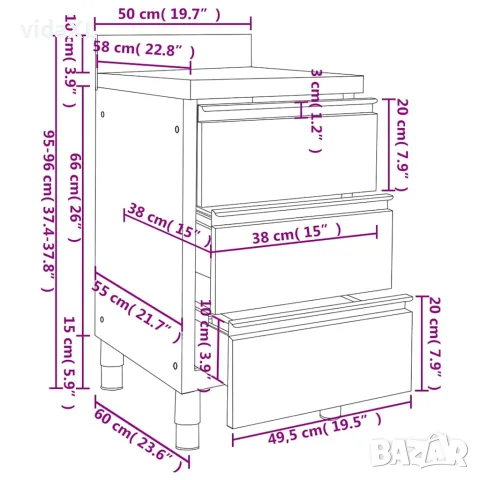vidaXL Търговски кухненски шкаф с 3 чекмеджета 50x60x96 см, снимка 6 - Обзавеждане на кухня - 56146082
