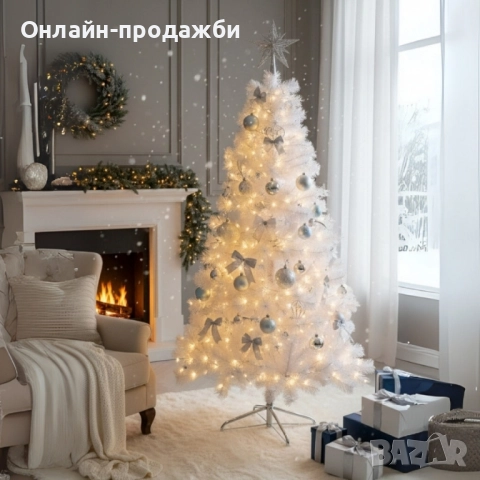 Изкуствена коледна елха в бяло – пухкав снежен ефект, снимка 4 - Декорация за дома - 52243996