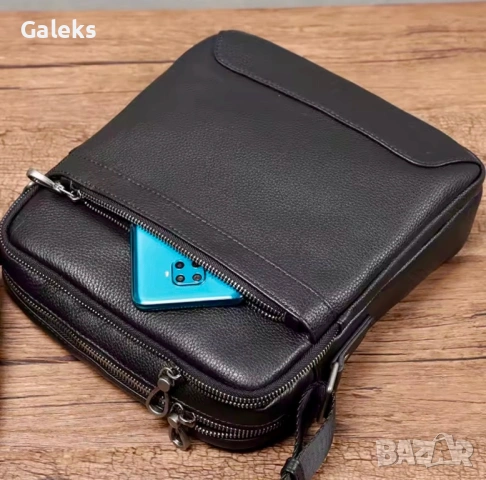 Мъжка модерна бутикова чанта с голям капацитет /Черна естествена кожа!, снимка 3 - Чанти - 53259402