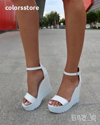 Сандали на платформа - бяла кожа - K200

