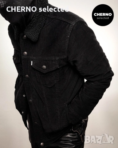 Мъжко черно кадифено яке с шерпа подплата LEVI’S PREMIUM Type III Corduroy Sherpa Trucker Jacket – L, снимка 5 - Якета - 53623574