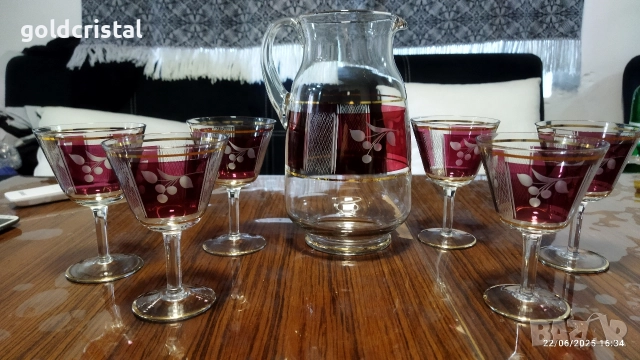 Стари стъклени чаши с кана , снимка 11 - Антикварни и старинни предмети - 52941359