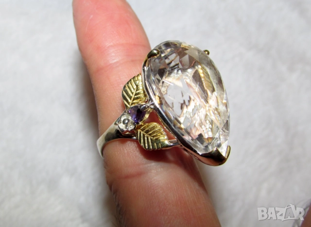 925 сребърен пръстен с планински кристал 30 карата, подходящ за подарък , снимка 6 - Пръстени - 51723296